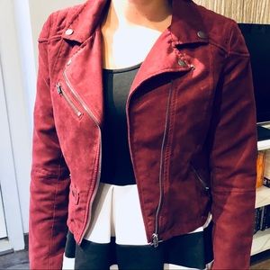 Maroon suede moto jacket, US size 8